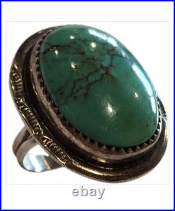 Calvin Tom Navajo Sterling Silver Crow Springs Turquoise Ringsz6.75