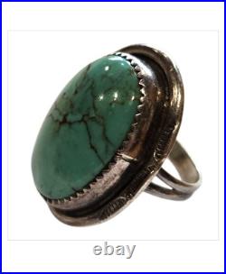 Calvin Tom Navajo Sterling Silver Crow Springs Turquoise Ringsz6.75