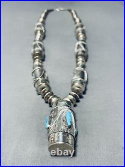 Ceremony Drum Vintage Navajo Turquoise Sterling Silver Necklace