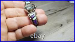 Charlie Bowie Navajo Sterling Silver Watch Tips Opal Purple Spiny Oyster Jet