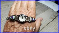 Charlie Bowie Navajo Sterling Silver Watch Tips Opal Purple Spiny Oyster Jet