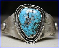 Charlie John Native American Navajo Sterling Silver Turquoise Cuff Bracelet
