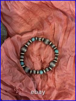 Chunky Desert Cowgirl Pearls, Melons, Saucers Kingman Turquoise Bracelet
