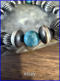 Chunky Desert Cowgirl Pearls, Melons, Saucers Kingman Turquoise Bracelet
