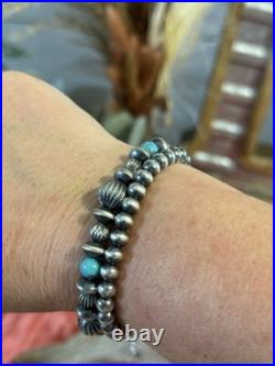 Chunky Desert Cowgirl Pearls, Melons, Saucers Kingman Turquoise Bracelet