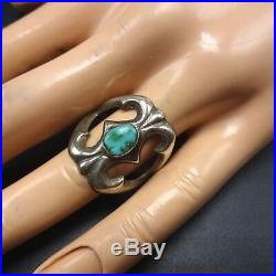 Classic Vintage NAVAJO Sand Cast Sterling Silver and TURQUOISE RING size 7.75