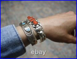 Clem Nalwood Native American Navajo Sterling Silver Coral Cuff Bracelet