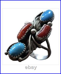 Collectible Jean Dixon Navajo Sterling Silver Kingman Turquoise Coral Ringsz9
