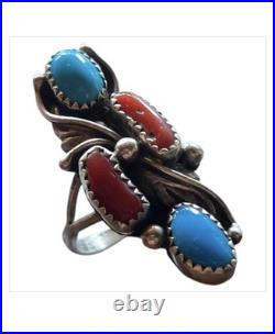 Collectible Jean Dixon Navajo Sterling Silver Kingman Turquoise Coral Ringsz9