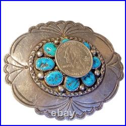 Collector piece Gary Johnson Navajo Sterling Silver Morenci Turquoise Buckle
