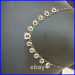 Coral ShadowBox Navajo Sterling Silver Necklace 17 20072