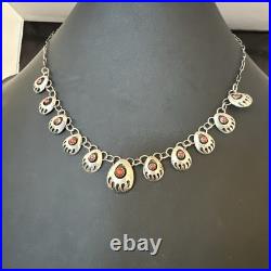 Coral ShadowBox Navajo Sterling Silver Necklace 17 20072