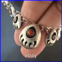 Coral ShadowBox Navajo Sterling Silver Necklace 17 20072