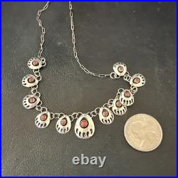 Coral ShadowBox Navajo Sterling Silver Necklace 17 20072