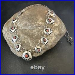 Coral ShadowBox Navajo Sterling Silver Necklace 17 20072
