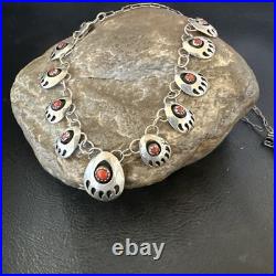 Coral ShadowBox Navajo Sterling Silver Necklace 17 20072