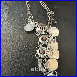 Coral ShadowBox Navajo Sterling Silver Necklace 17 20072