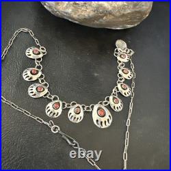 Coral ShadowBox Navajo Sterling Silver Necklace 17 20072