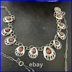 Coral ShadowBox Navajo Sterling Silver Necklace 17 20072