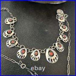Coral ShadowBox Navajo Sterling Silver Necklace 17 20072