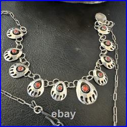 Coral ShadowBox Navajo Sterling Silver Necklace 17 20072