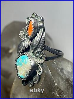 Coral ring turquoise size 6.50 Navajo sterling silver women girls