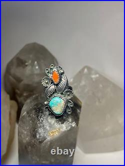 Coral ring turquoise size 6.50 Navajo sterling silver women girls