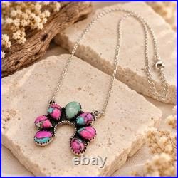 Cotton Candy & Paloma Turquoise Naja Cluster 925 Sterling Silver Necklace NWT