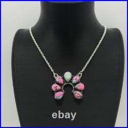 Cotton Candy & Paloma Turquoise Naja Cluster 925 Sterling Silver Necklace NWT