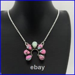 Cotton Candy & Paloma Turquoise Naja Cluster 925 Sterling Silver Necklace NWT