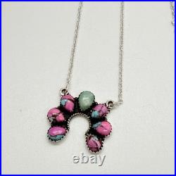 Cotton Candy & Paloma Turquoise Naja Cluster 925 Sterling Silver Necklace NWT
