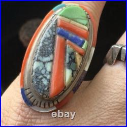 DAVID TUNE Navajo Multiple Inlaid Stones Ring ADJUSTABLE SIZES 7.5-11