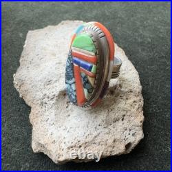 DAVID TUNE Navajo Multiple Inlaid Stones Ring ADJUSTABLE SIZES 7.5-11