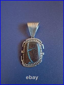 DELBERT SECATERO Navajo Signed Sterling Silver Boulder Opal PENDANT Unique Rare