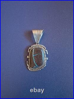 DELBERT SECATERO Navajo Signed Sterling Silver Boulder Opal PENDANT Unique Rare