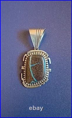 DELBERT SECATERO Navajo Signed Sterling Silver Boulder Opal PENDANT Unique Rare