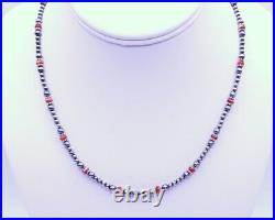 Dainty Red Spiny Oyster & Sterling Silver Round Beaded Gemstone Necklace Choker