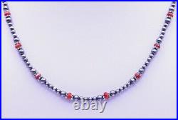 Dainty Red Spiny Oyster & Sterling Silver Round Beaded Gemstone Necklace Choker