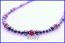 Dainty Red Spiny Oyster & Sterling Silver Round Beaded Gemstone Necklace Choker