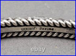 David Reeves Navajo Vintage Sterling Silver Coral Turquoise Row Cuff Bracelet