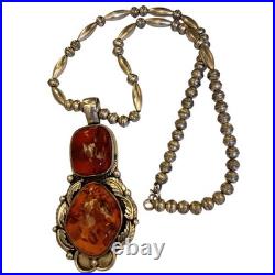 Deceased 1940-2019 Phill Zachary Navajo Sterling Silver Amber Necklace