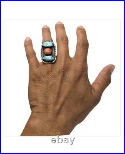 Depleted Mine NAVAJO Morenci TURQUOISE CORAL STERLING SILVER RINGsz6
