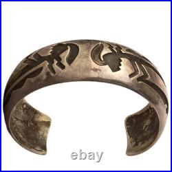 Detailed KOKOPELLI VINTAGE NAVAJO STERLING SILVER DANCER BRACELET