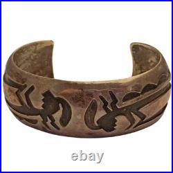 Detailed KOKOPELLI VINTAGE NAVAJO STERLING SILVER DANCER BRACELET