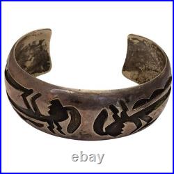 Detailed KOKOPELLI VINTAGE NAVAJO STERLING SILVER DANCER BRACELET
