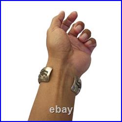Detailed KOKOPELLI VINTAGE NAVAJO STERLING SILVER DANCER BRACELET