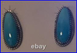 Donovan Nez Navajo Handmade Sterling Silver Kingman Turquoise Earrings signed