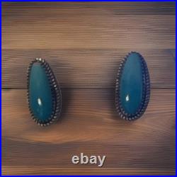 Donovan Nez Navajo Handmade Sterling Silver Kingman Turquoise Earrings signed