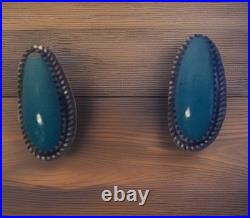 Donovan Nez Navajo Handmade Sterling Silver Kingman Turquoise Earrings signed