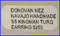 Donovan Nez Navajo Handmade Sterling Silver Kingman Turquoise Earrings signed